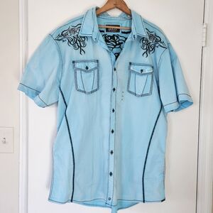 Buckle Black Mens Shirt XXL Cyber Y2K Embroidered Western Skater Contrast Stitch